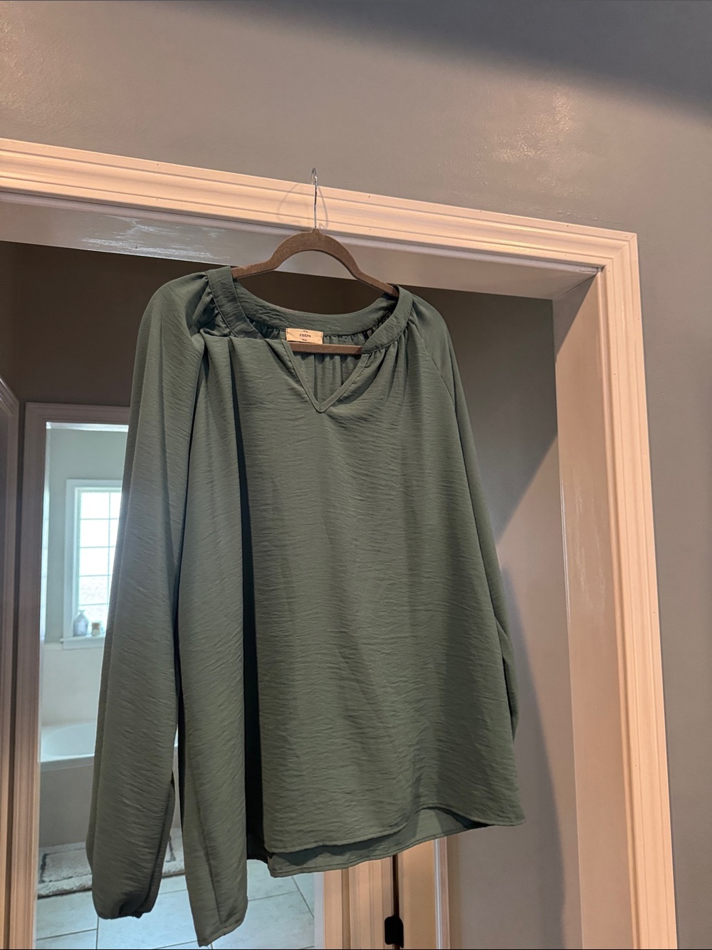 entro Sage-Green Long Sleeve V-Neck Blouse
